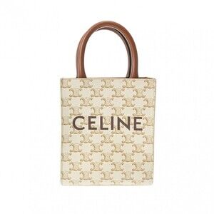 Celine Vertical Cabas Triomphe White Canvas Handbag